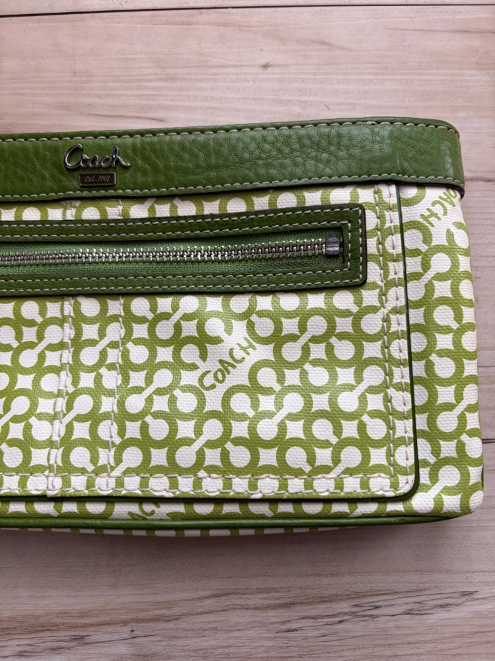 Coach Penelope Green Clutch with Leaf Shaped Zippers